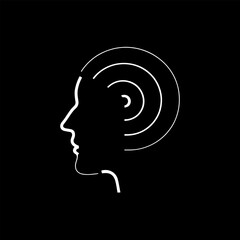 Head profile with sound waves illustration on black background