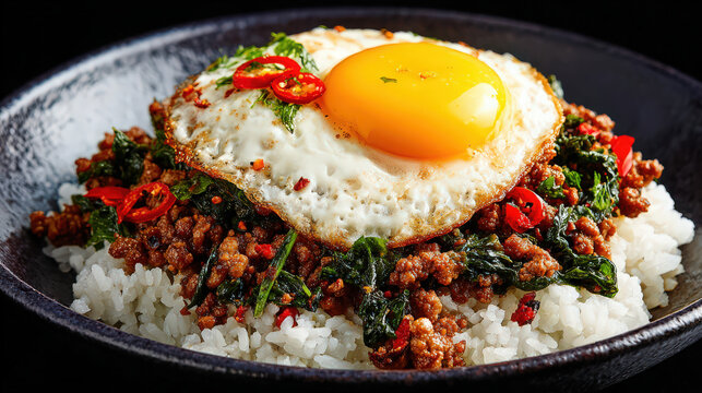 vibrant pad krapow moo with spices on isolated background