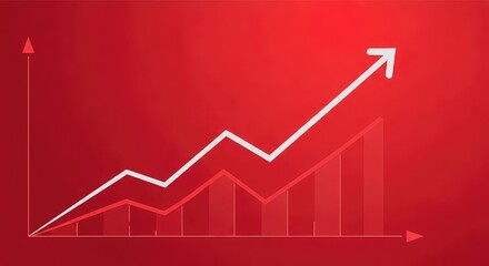 White arrow graph showing business profit growth on red gradient background