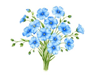 Watercolor illustration of flax flowers isolated on a white background artwork