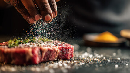 chef seasoning raw meat for perfect flavor