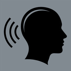 Sound wave emanating from human head silhouette, audio concept illustration