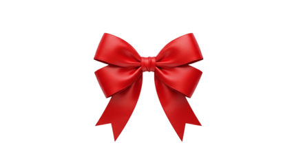 A bright red decorative bow, commonly used for gift wrapping, christmas, birthdays, and other special events, adding a festive touch, isolated on transparent background