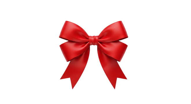A bright red decorative bow, commonly used for gift wrapping, christmas, birthdays, and other special events, adding a festive touch, isolated on transparent background