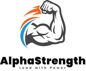 Alpha Strength Flexing Arm Logo – Fitness, Gym, Bodybuilding, Power Training Icon