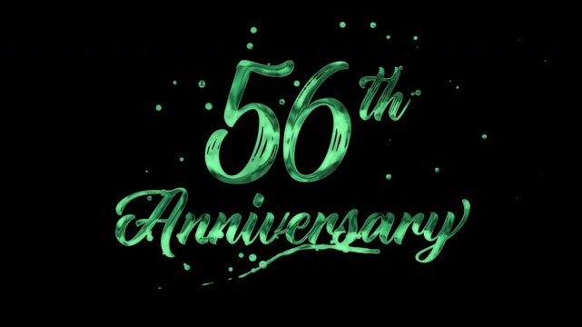 56th anniversary text animation in green metallic effect. suitable for celebrating special occasions, invitations, anniversary cards and social media. Includes alpha channel for any background.