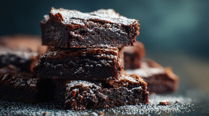 homemade chunky brownies with powdered sugar topping