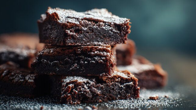 homemade chunky brownies with powdered sugar topping