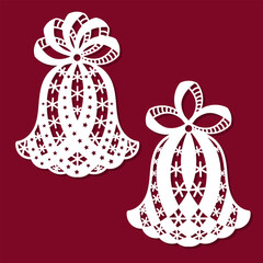 A set of Christmas bells. Template for laser cutting on paper, wood, and cardboard. Suitable for designing Christmas tree ornaments, Christmas and New Year cards, and interior decorations. Vector