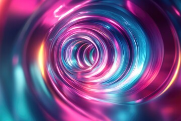 Fototapeta premium A vibrant, glowing abstract tunnel or vortex with swirling neon pink and blue light, creating a futuristic, dynamic, and mesmerizing visual effect.