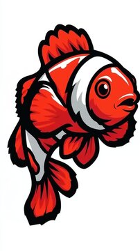 Animated Cartoon Clownfish Swimming Gracefully on White Background.