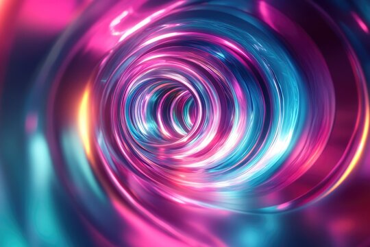 A vibrant, glowing abstract tunnel or vortex with swirling neon pink and blue light, creating a futuristic, dynamic, and mesmerizing visual effect. - Powered by Adobe