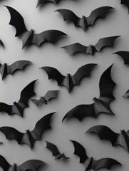 Fototapeta premium halloween decorations concept seamless pattern with black paper bats on grey background no logos no brands ar 34