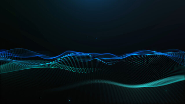Smooth flowing digital waves with neon blue and teal gradients on dark background. Elegant minimal technology motion aesthetic for modern futuristic abstract design concepts. - Powered by Adobe