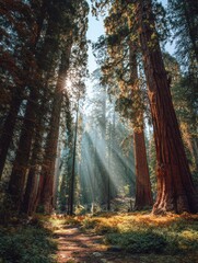 beautiful sequoia forest in sun rayes no logos no brands ar 34