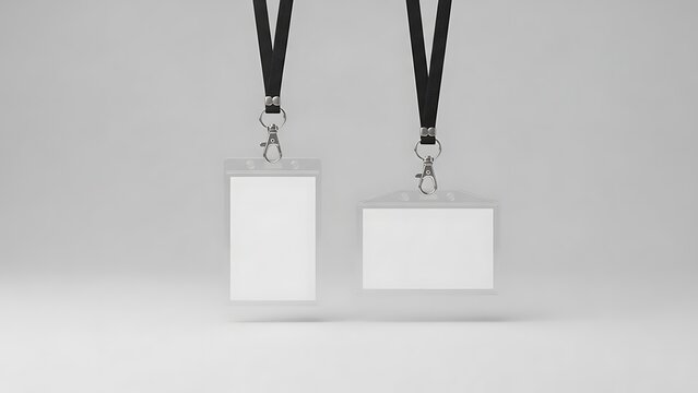 Blank id card holders with lanyards, portrait and landscape