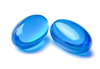Blue Oil Capsules for Health and Medicine on White Background