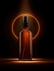 Naklejka premium amber oil spray bottle mockup with dramatic circular spotlight effect