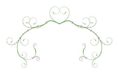 Romantic Green Valentine Heart Flourish Border on Transparent Background