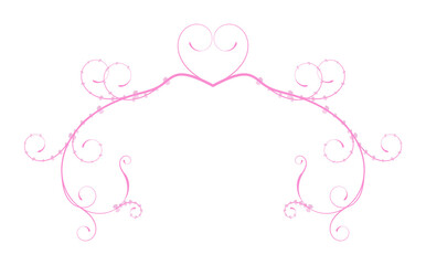 Romantic Pink Valentine Heart Flourish Border on Transparent Background