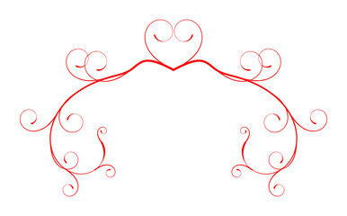 Romantic Red Valentine Heart Flourish Border on Transparent Background