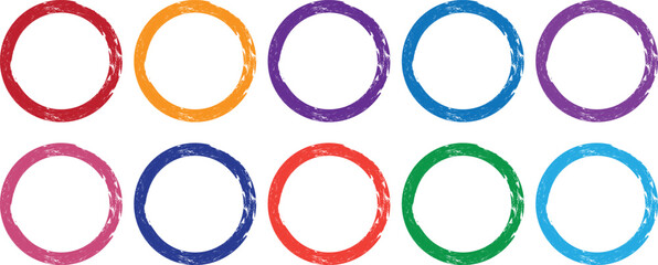 Collection of colorful hand drawn oval frames with rough edges on white