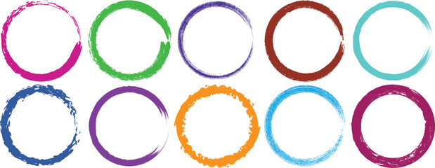 Colorful grunge oval frames arranged on white background for graphic design projects