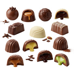 Obraz premium Decadent Chocolate Truffles Assortment Milk Dark White Chocolate Candies and Caramel Pistachio on transparent background