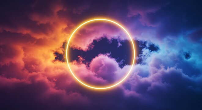 Mystical portal among colorful clouds in a dreamlike celestial expanse - Powered by Adobe