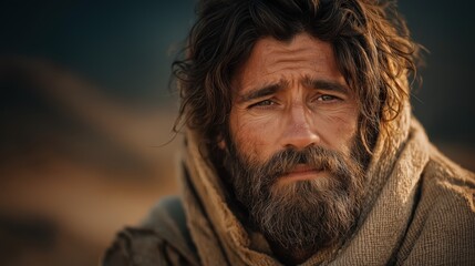 Elijah waking beneath the solitary broom tree in the silent desert as an angel offers bread and water in soft morning light.