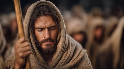Gideon inspecting his soldiers at night under lantern light with desert wind around him.