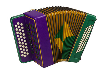 Mardi Gras accordion in purple green and gold colors isolated on transparent background