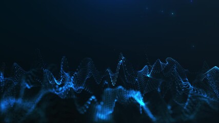 Blue cybernetic wave motion in 4K 60FPS seamless loop. Futuristic particle frequency surface animation for tech visuals, modern science and broadcast design.
