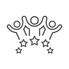 Happy people with five stars. Doodle cute illustration about the product quality. Isolated vector Idea of feedback and review.