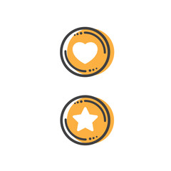 Heart and star in Circle, button with web icon. Symbols for a good rating and a favorite purchase.