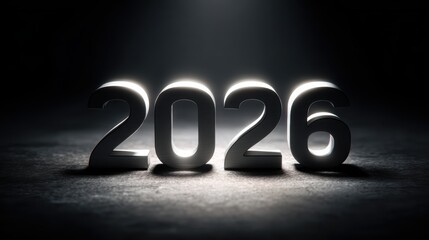 2026 illuminated in a dramatic, dark setting, perfect for new year celebrations
