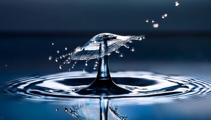 droplet impact crown splash macro photography water droplet symmetrical spikes radiating outward crystalline detail professional studio lighting capture