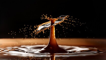 splash crown effect coffee droplet impact macro photography brown liquid crown formations high speed capture surface tension dynamics beautiful formation