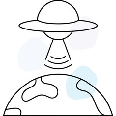 UFO spaceship over Earth drawing