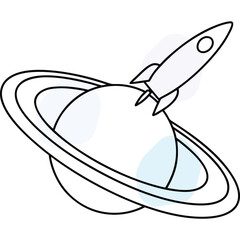 Space Exploration Rocket Launch Planet Orbit Icon Design Element Vector