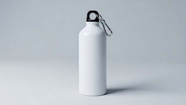 White metal reusable water bottle with carabiner hook for drinks - Powered by Adobe