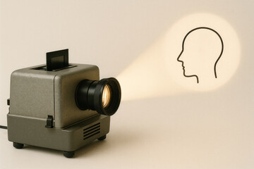 A retro projector that creates a projection of the head with a spiral inside.