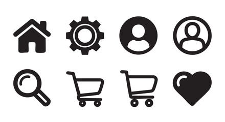 Black and white user interface icons for website and application design