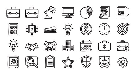 Fototapeta premium Business and office sketch icons set for creative design needs