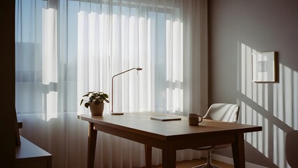 Minimalist Home Office with Warm Natural Light