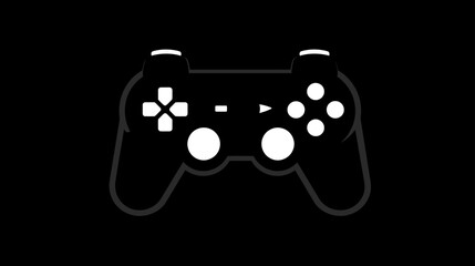 Minimalist White Outline Game Controller Icon on Black Background. Gaming and entertainment graphic symbol.