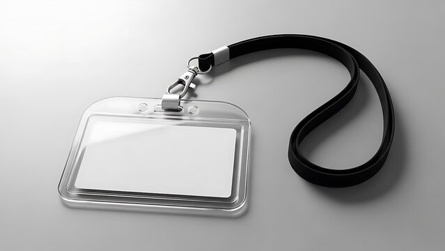 Blank clear plastic id card holder with black lanyard mockup