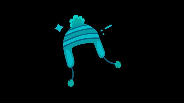 Blue winter hat with ear flaps icon animation. Perfect for cold weather outfits. Cozy accessory for outdoor activities like skiing or snowboarding.