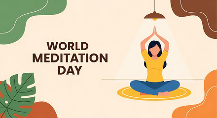 Woman meditating peacefully on a mat celebrating world meditation day indoors