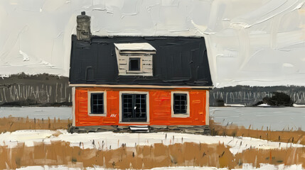  Colorful Cabin by the Water in Winter Landscape